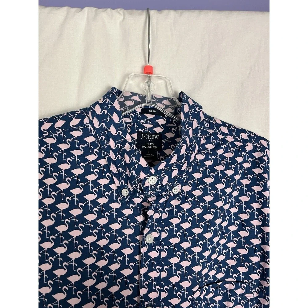 J.Crew Shirt Size L Flex Washed Blue Flamingo Slim Fit Button Down Pocket Preppy